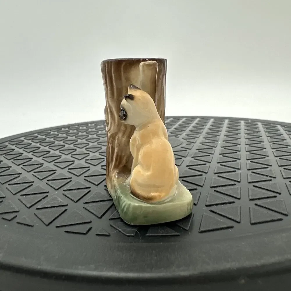 Vintage Siamese Cat On Tree Trunk Toothpick Holder